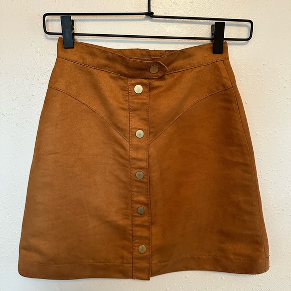 Faux Suede Tan Mini Skirt - Picture 1 of 3
